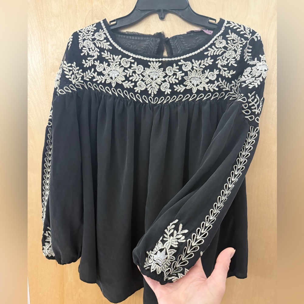 Calypso St Barth Black Embroidered Peasant Top - Picture 4 of 13